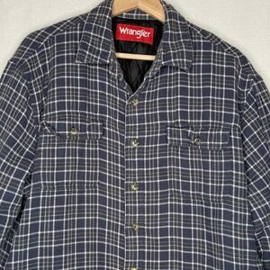 Wrangler Plaid Flannel‎ Jacket Mens L Quilted Lined Outdoor Shacket 00s Y2K Blue